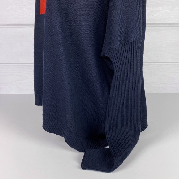 Oversized Color Block Sweater Navy Orange Modern Minimalist Nautical Winter Fall - Picture 6 of 8